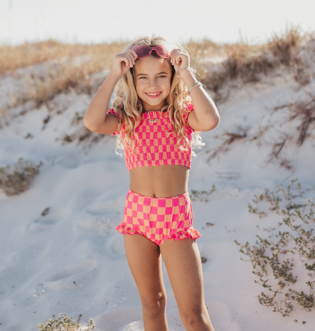 Hot Pink Check 2 Piece Swimsuit