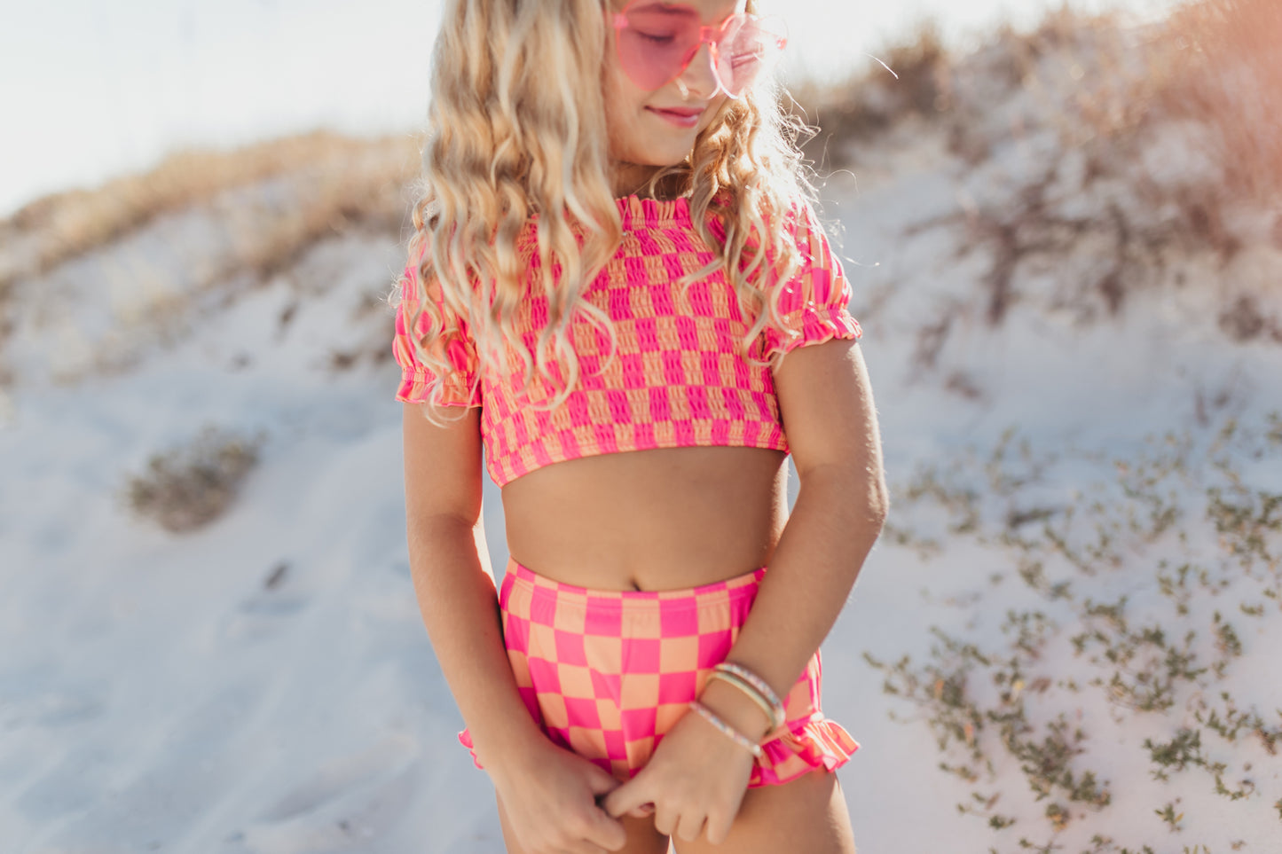 Hot Pink Check 2 Piece Swimsuit