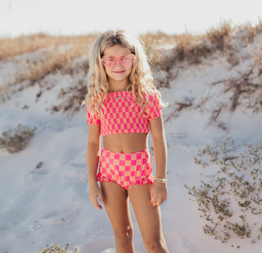 Hot Pink Check 2 Piece Swimsuit