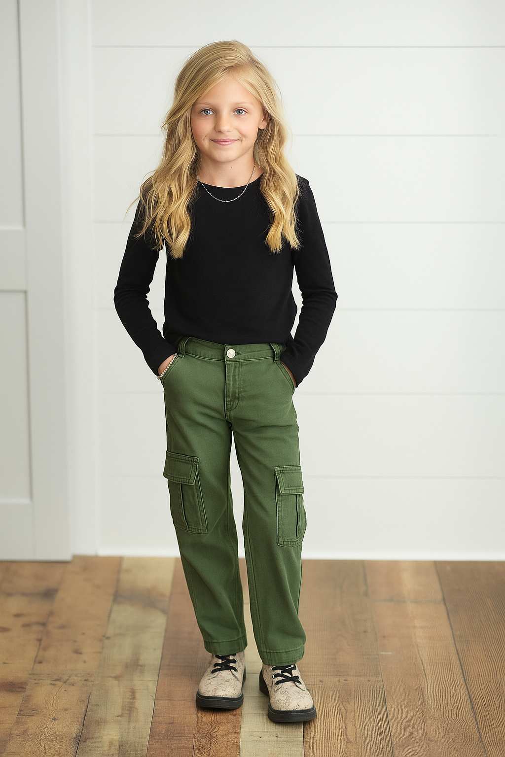 Olive Green Cargo Denim Pants