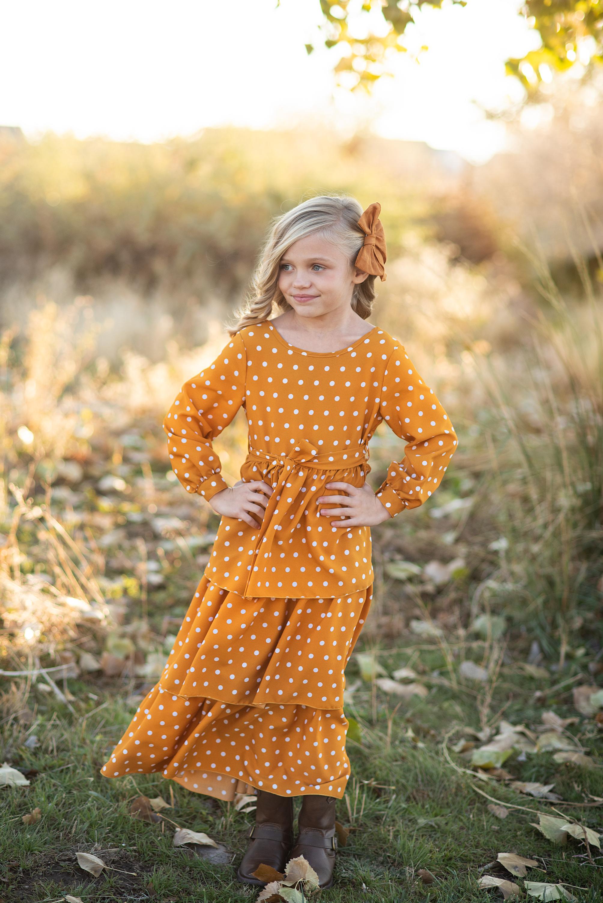 Mustard yellow fashion polka dot dress