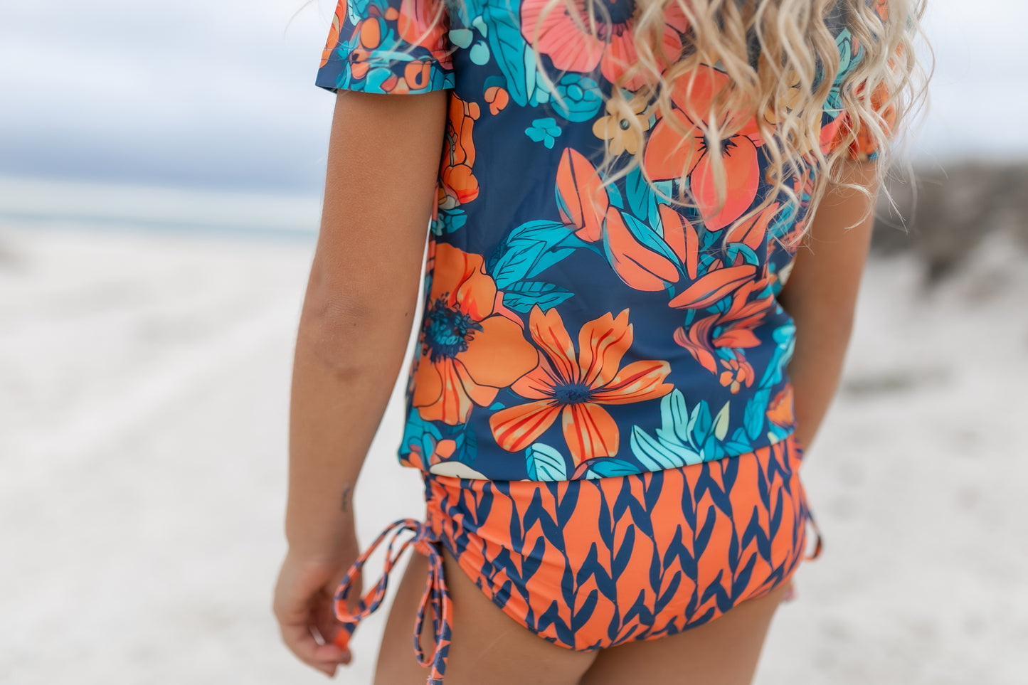 Olivia Navy Orange Rash Guard Swimsuit
