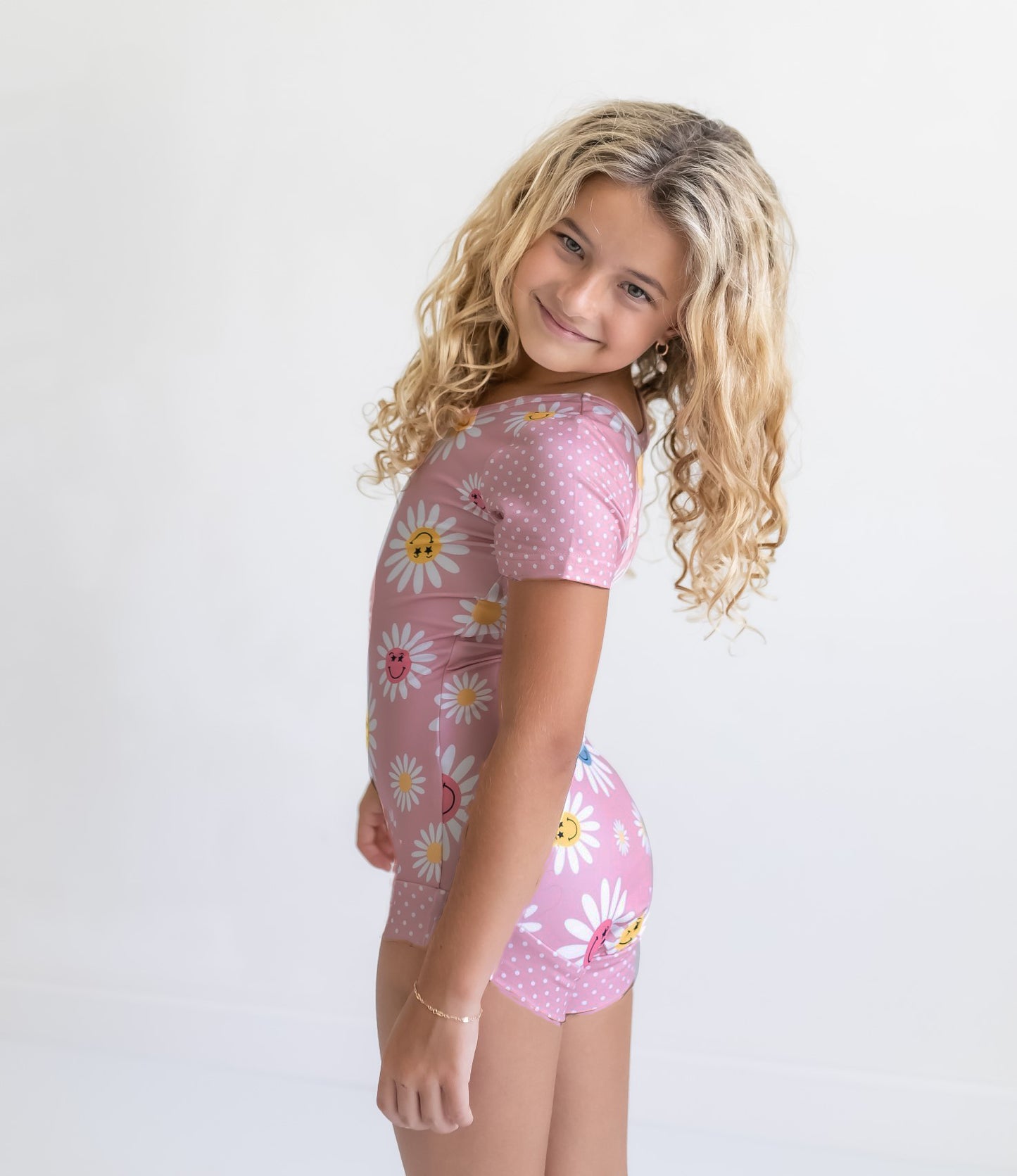 Pink Dot Smiley Floral Leotard