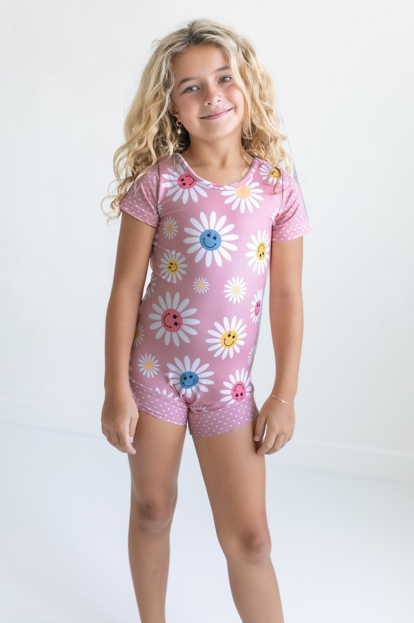 Pink Dot Smiley Floral Leotard