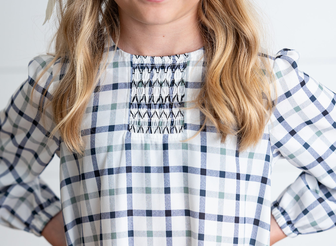 Navy and White Plaid Smocked Dress