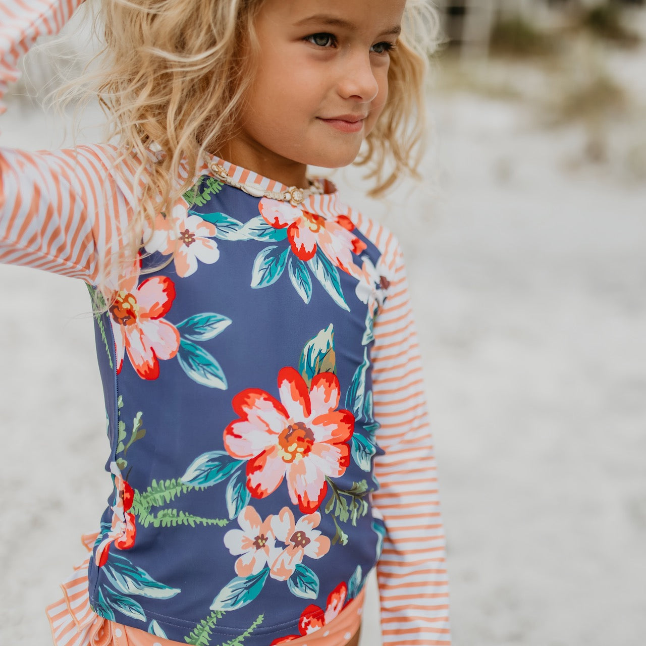 L.S. Peach Stripe Rash guard Swimsuit
