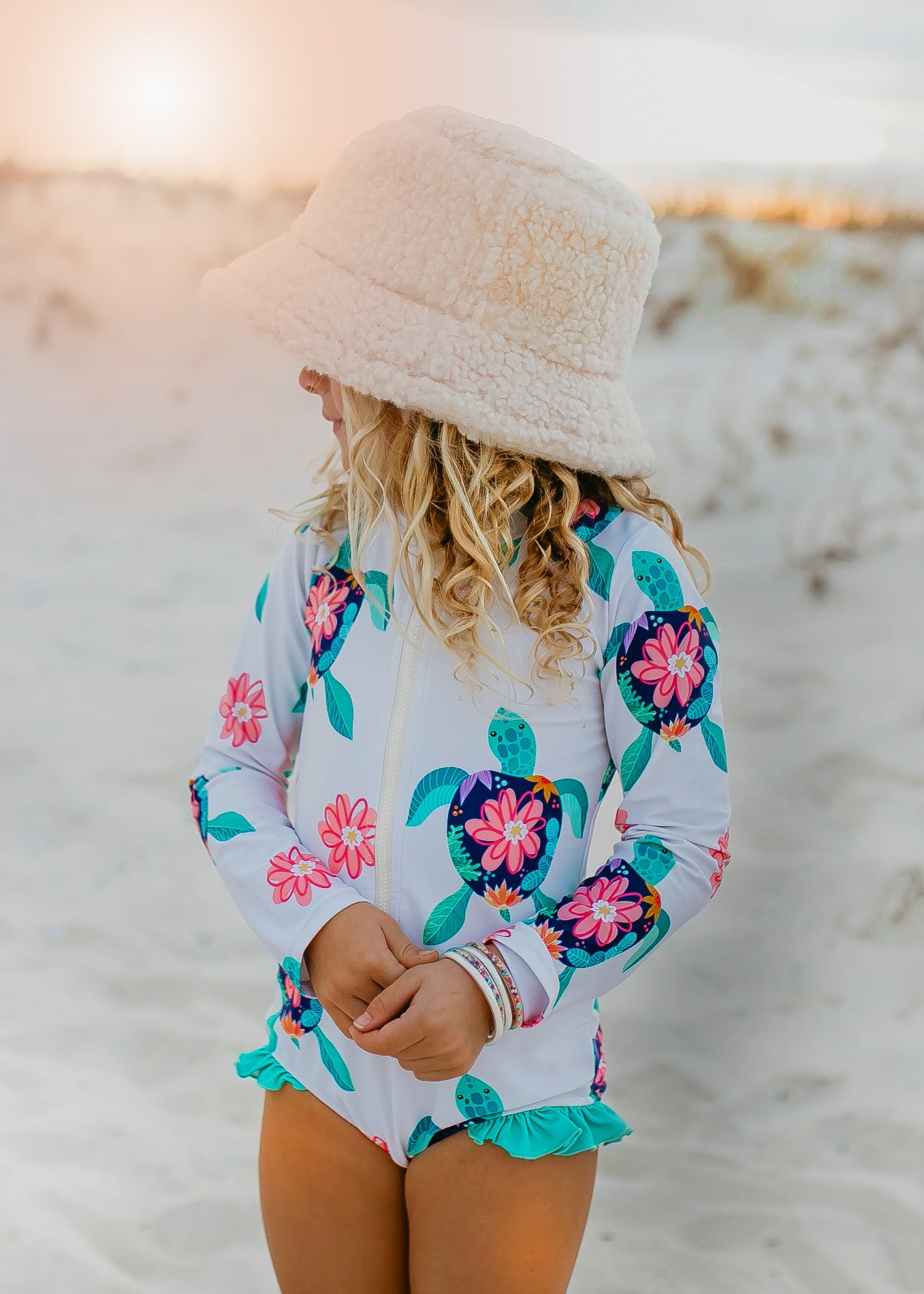 Mia White Turtle Zip Rash Guard Swimsuit