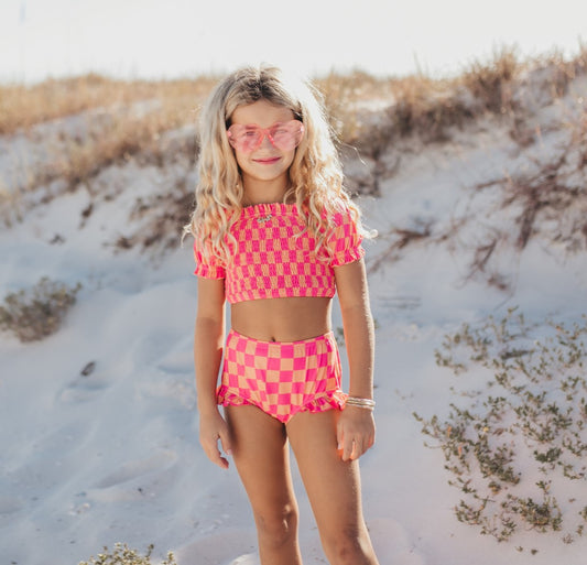 Hot Pink Check 2 Piece Swimsuit