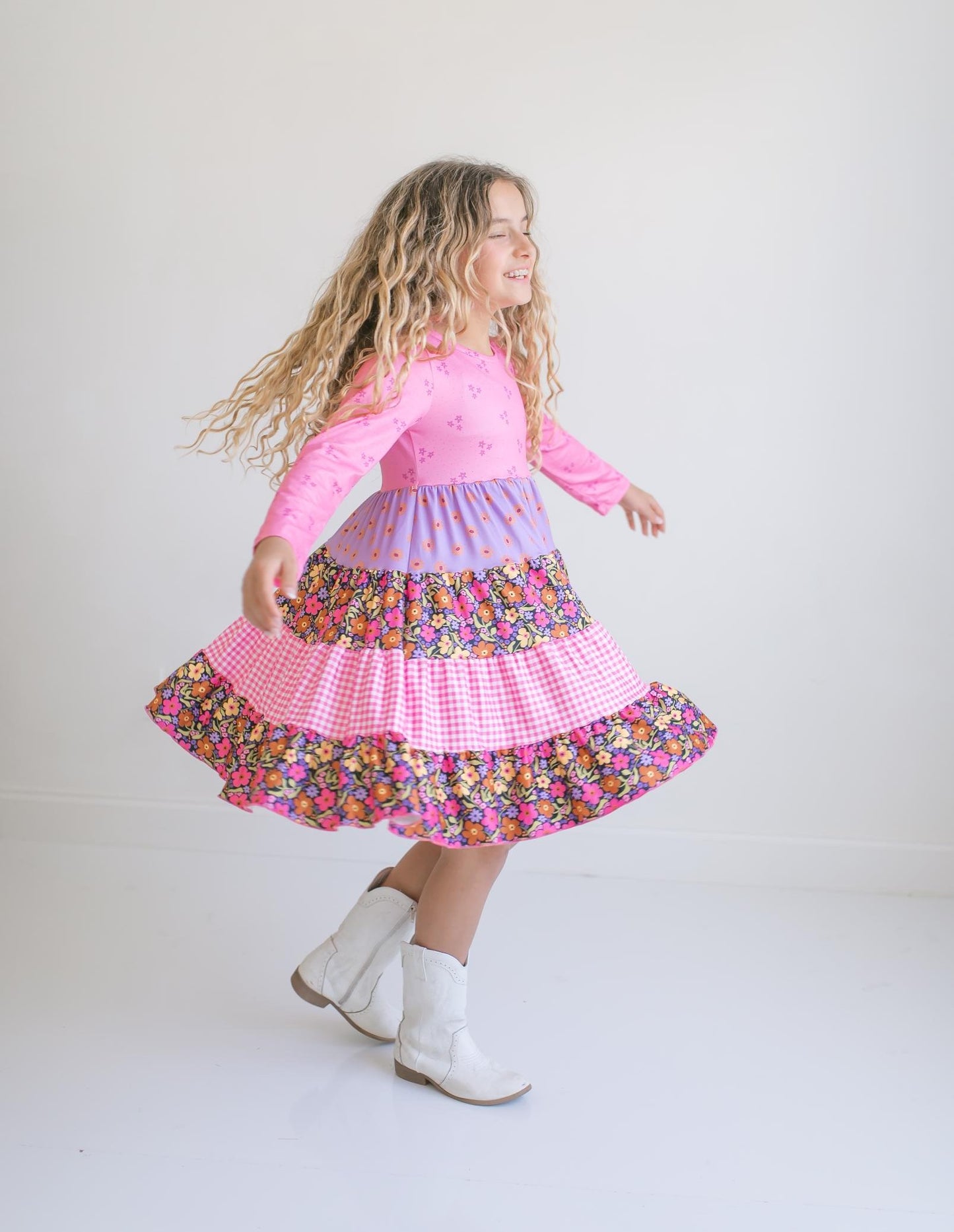 Avery Bright Pink Floral Long Sleeve Dress