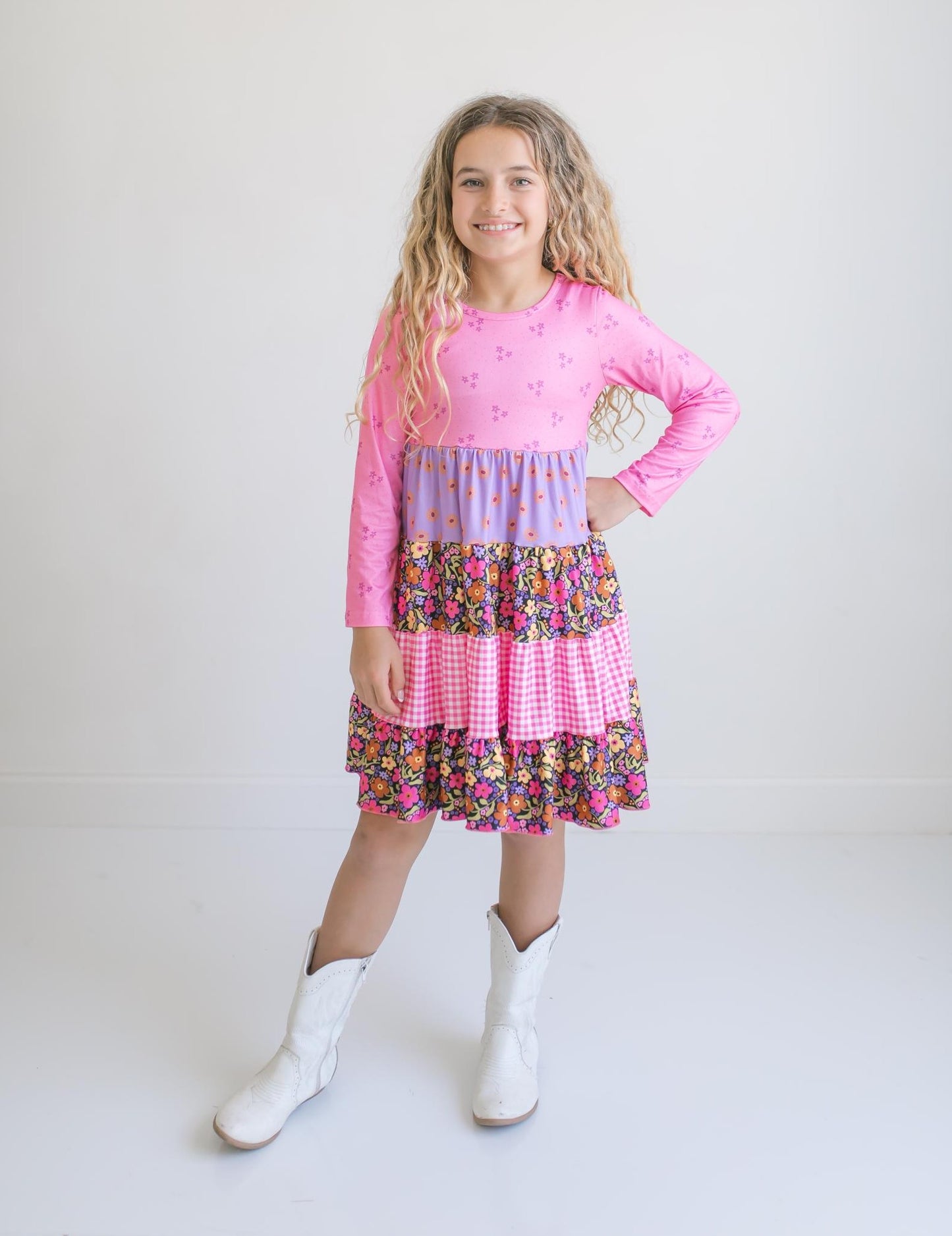 Avery Bright Pink Floral Long Sleeve Dress