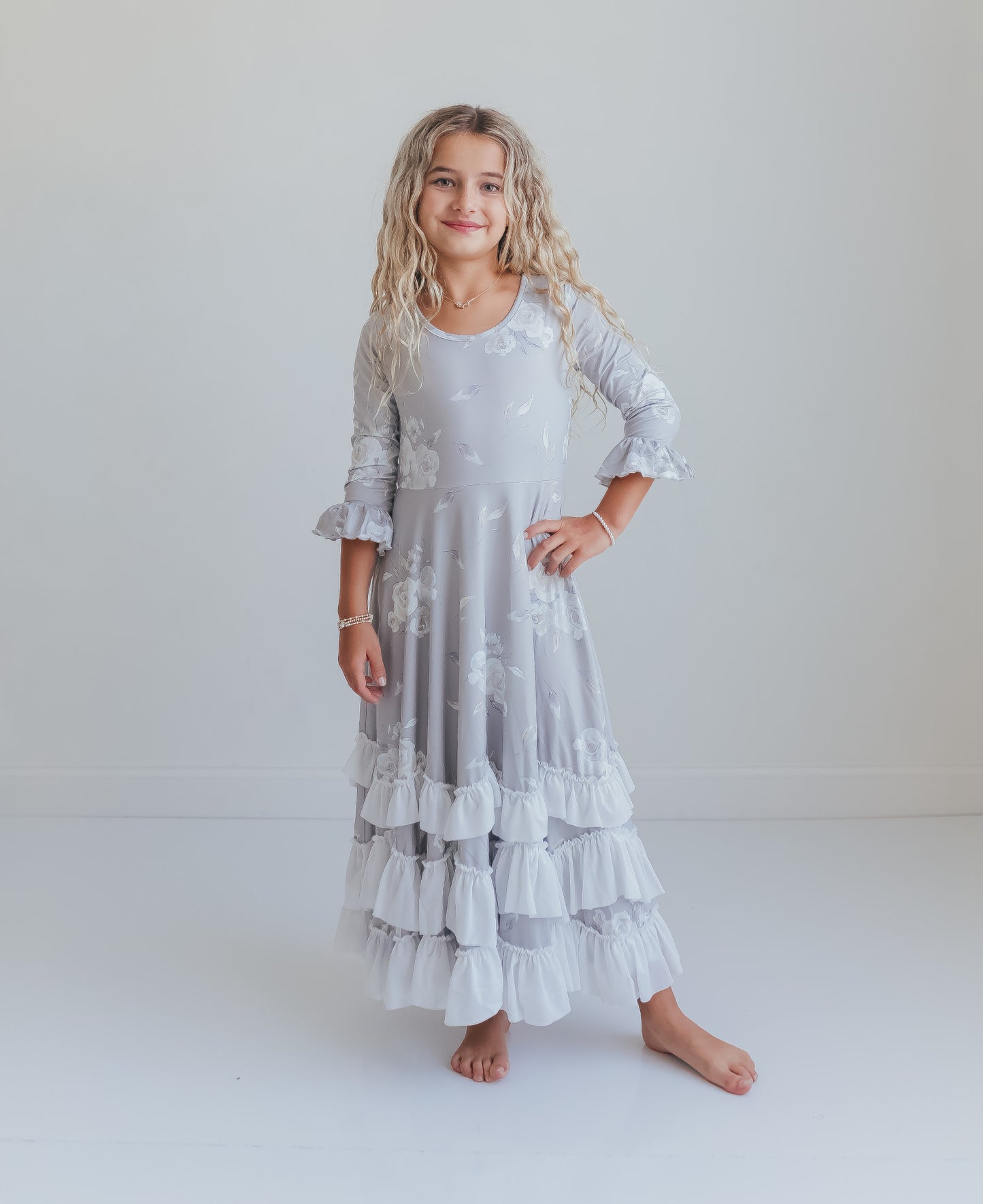 Beige Floral Ruffles Dress