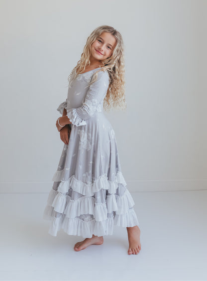 Beige Floral Ruffles Dress