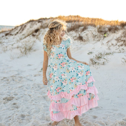Bella Mint Floral Ruffles Dress
