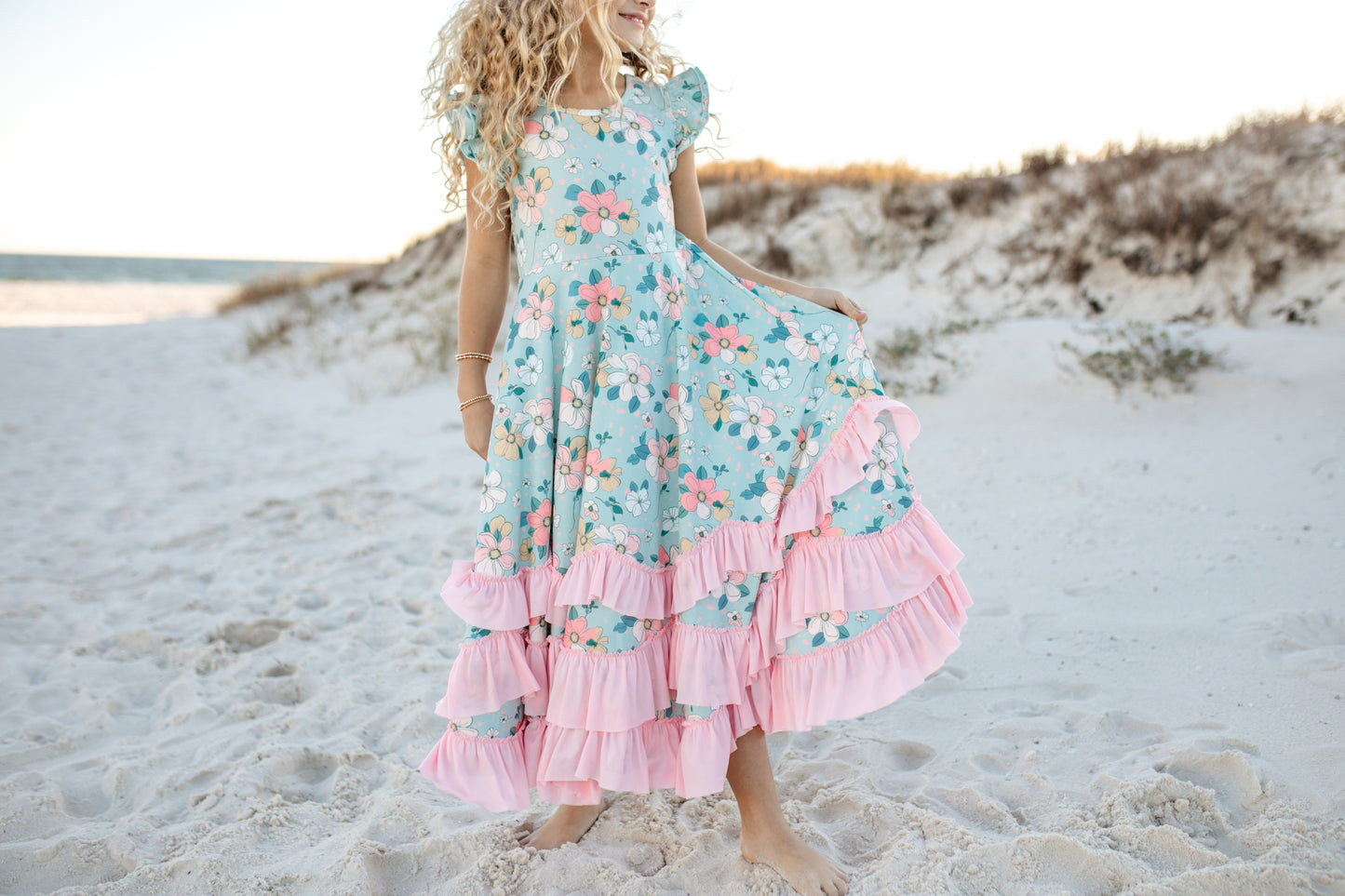 Bella Mint Floral Ruffles Dress