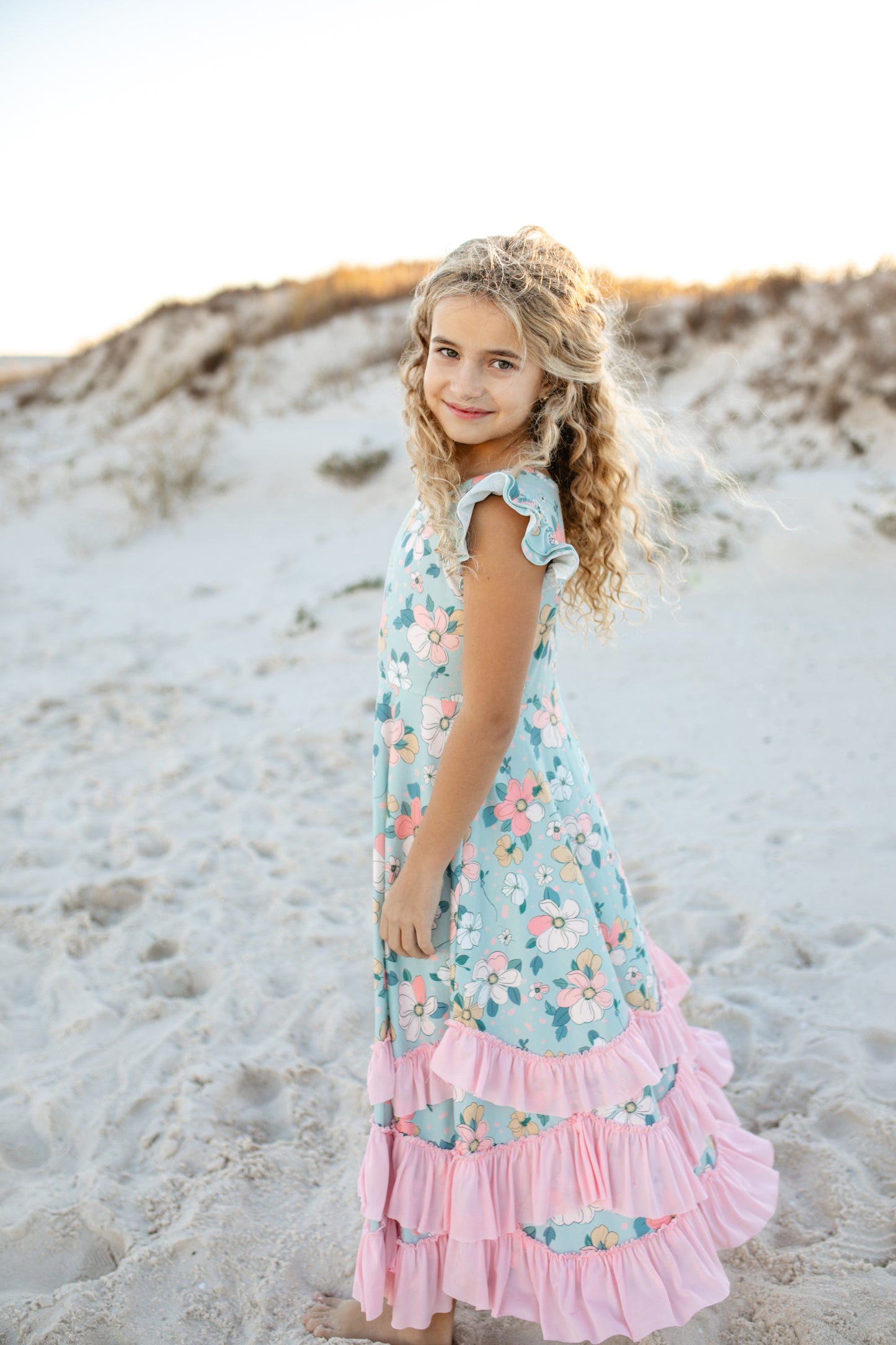 Bella Mint Floral Ruffles Dress