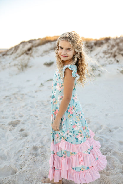 Bella Mint Floral Ruffles Dress