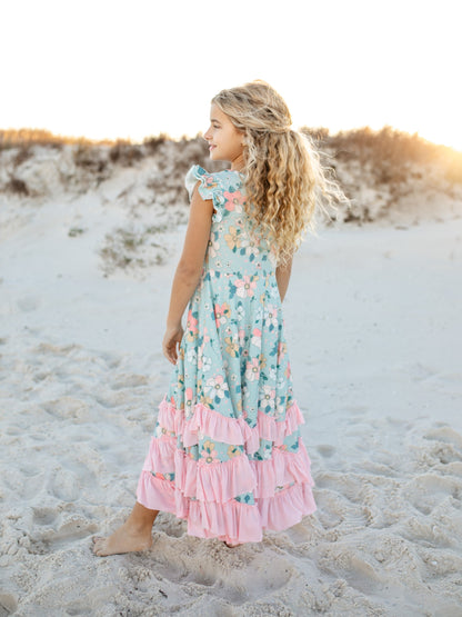 Bella Mint Floral Ruffles Dress