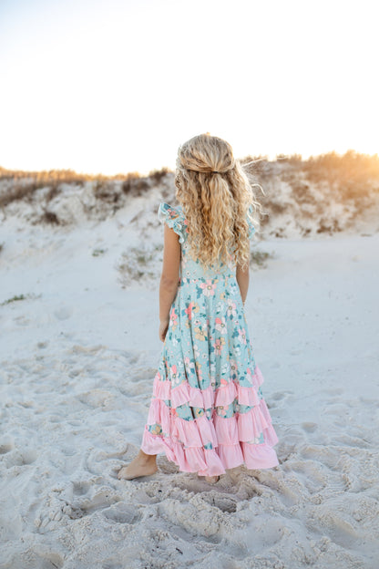 Bella Mint Floral Ruffles Dress