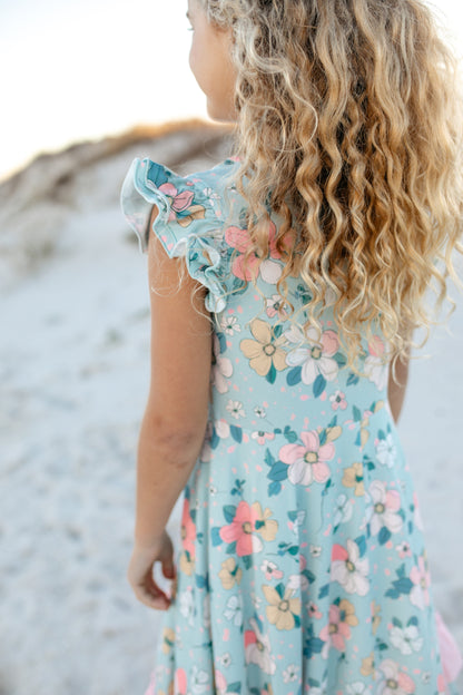 Bella Mint Floral Ruffles Dress