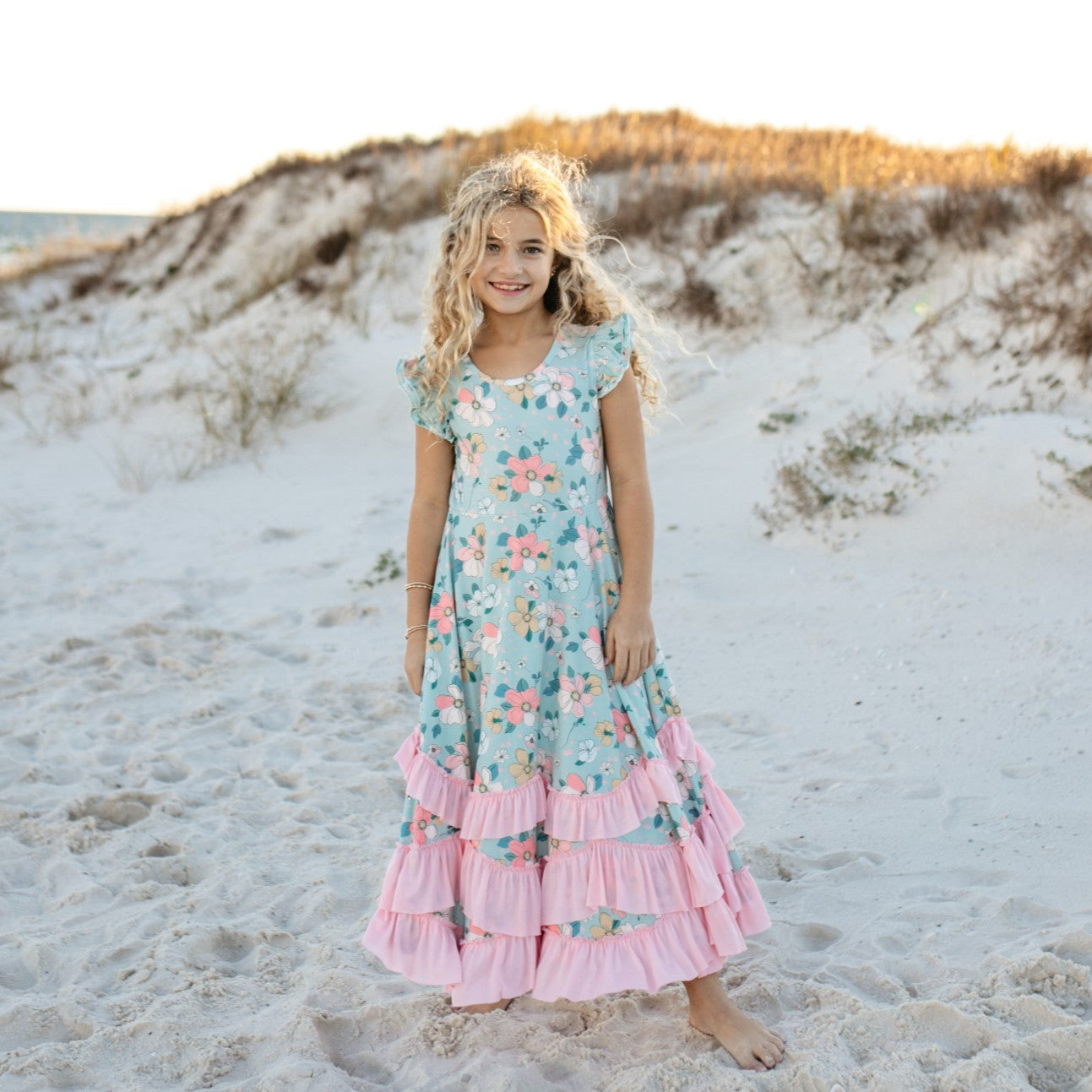Bella Mint Floral Ruffles Dress