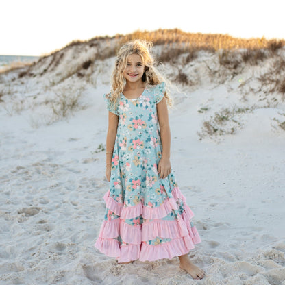 Bella Mint Floral Ruffles Dress