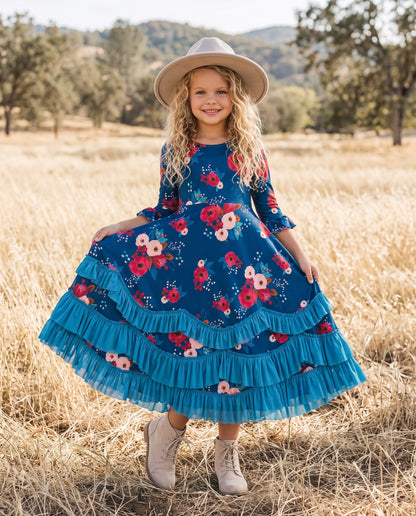 Bella Blue Sapphire Garden Ruffles Dress