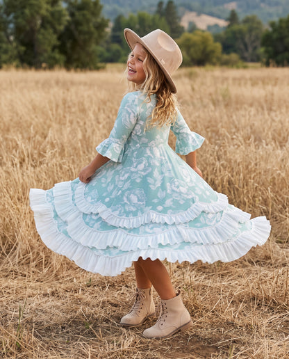 Bella Soft Sage Twirl Ruffles Dress