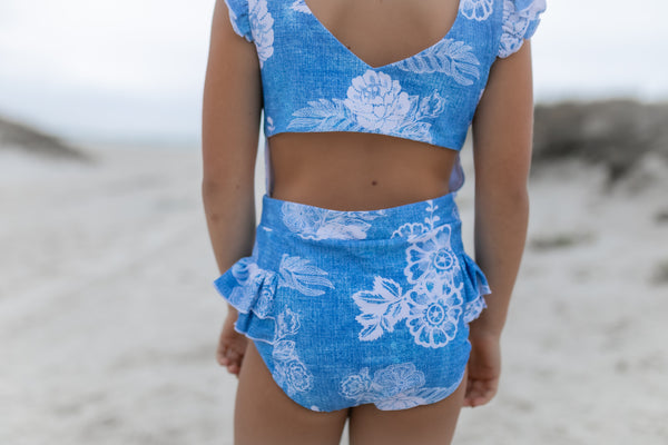 Grace Denim Floral Open Back One Piece Swimsuit – Oopsie Daisy