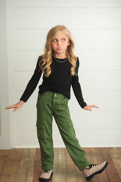 Olive Green Cargo Denim Pants