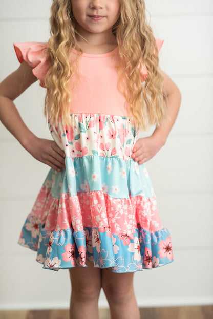 Pink Floral Tiered Dress