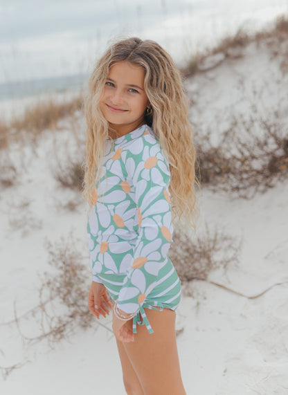 Emily Mod Flower Long Sleeve Rash Guard Swimsuit