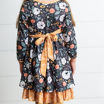 Fall Mustard Pocket Tie Dress