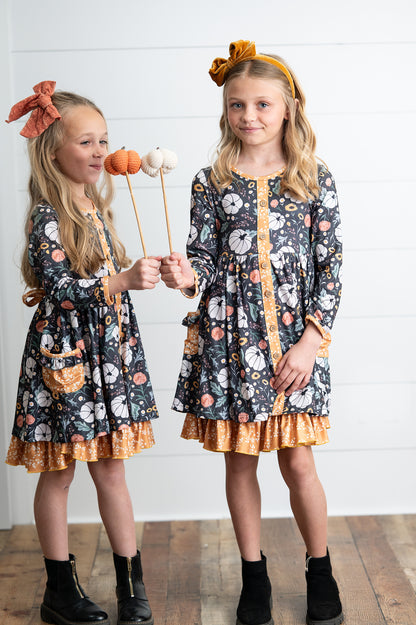Fall Mustard Pocket Tie Dress