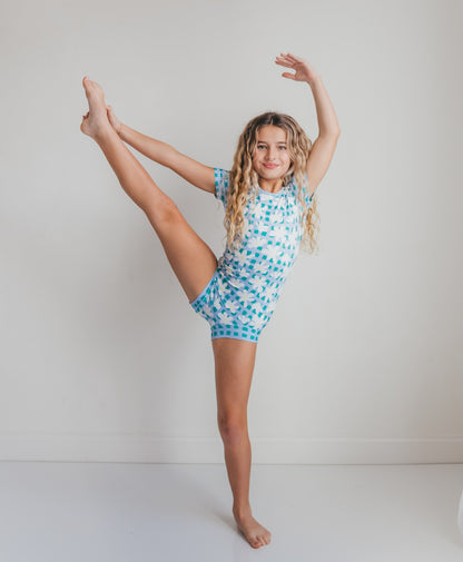 Green Blue Check Shortie Leotard