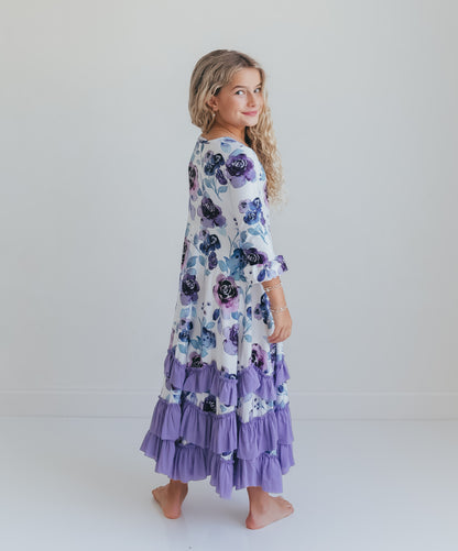 Lavender Floral Ruffles Dress