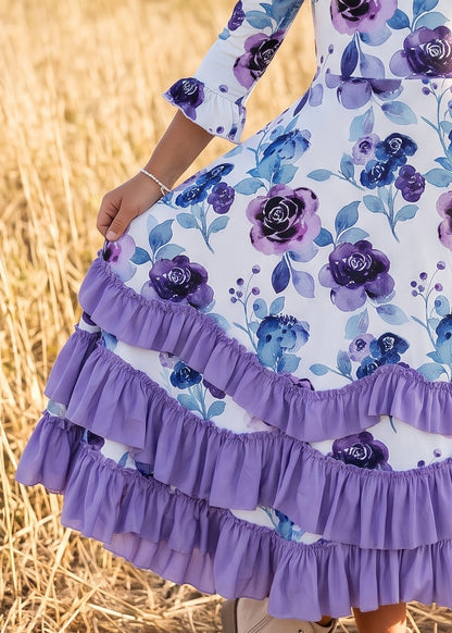 Lavender Floral Ruffles Dress