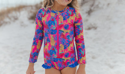 Mia Tropical Cheetah Zip Swimsuit