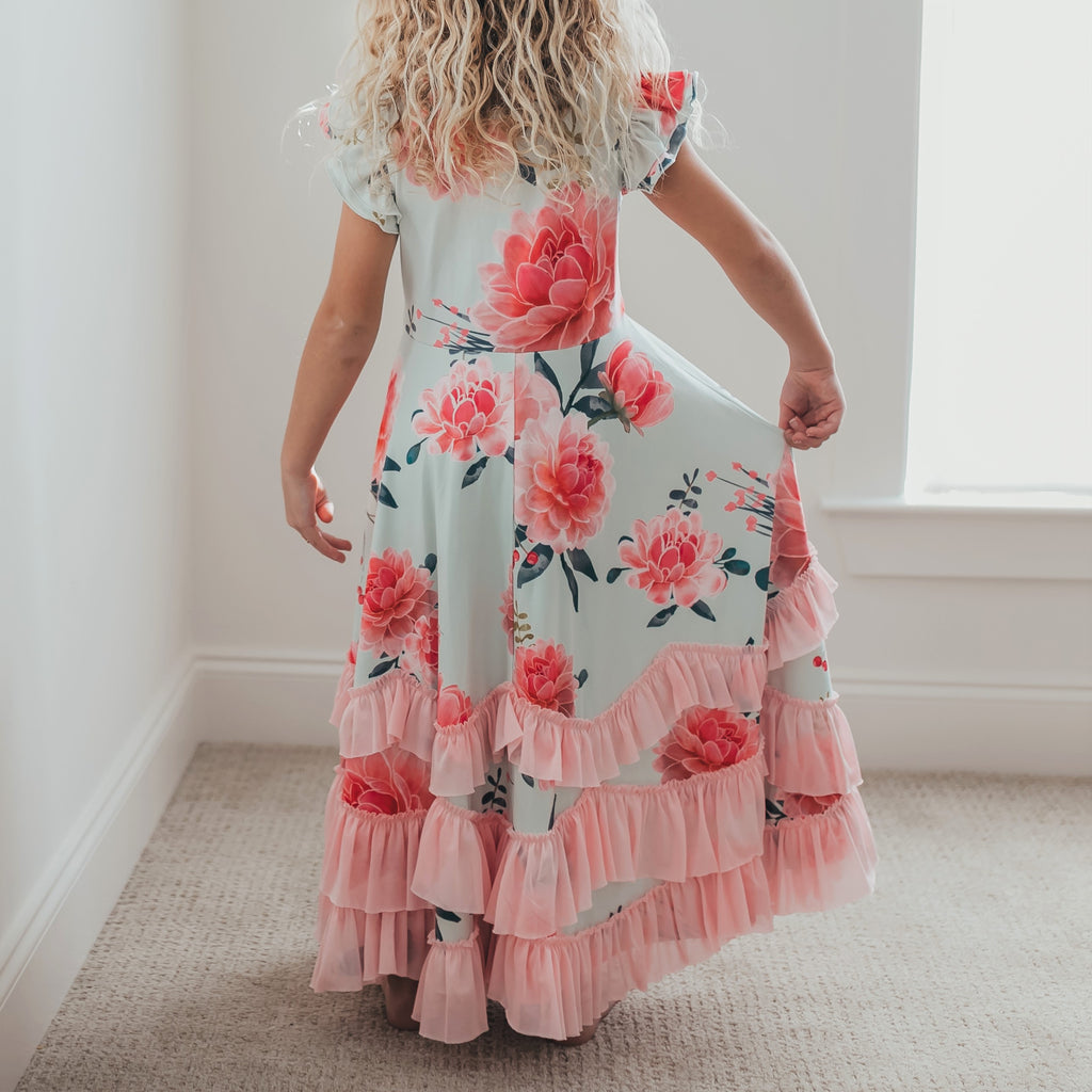 Mint Floral Ruffles Dress