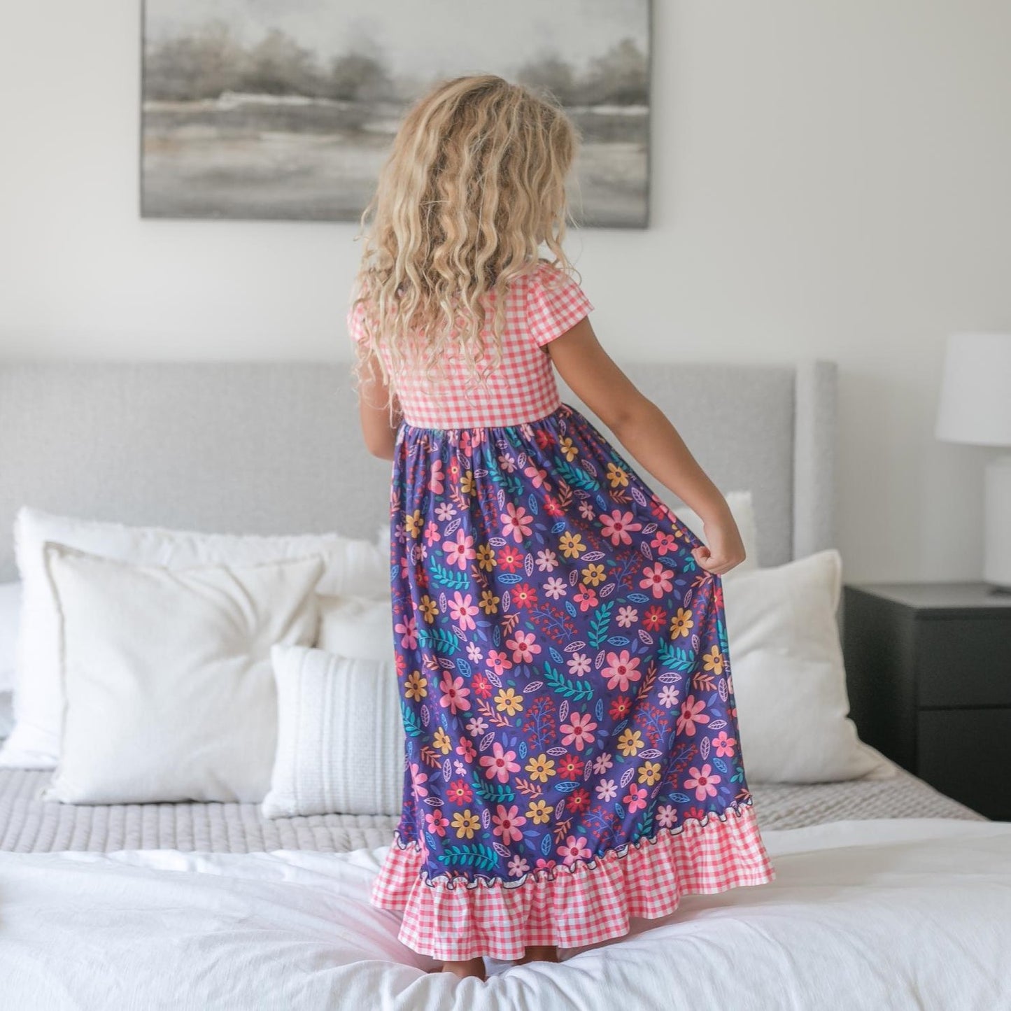 Navy Floral Lounge Gown