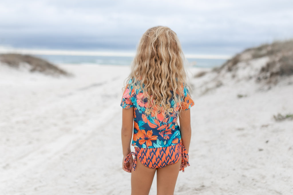Navy Orange Rash Guard Swimsuit - Oopsie Daisy