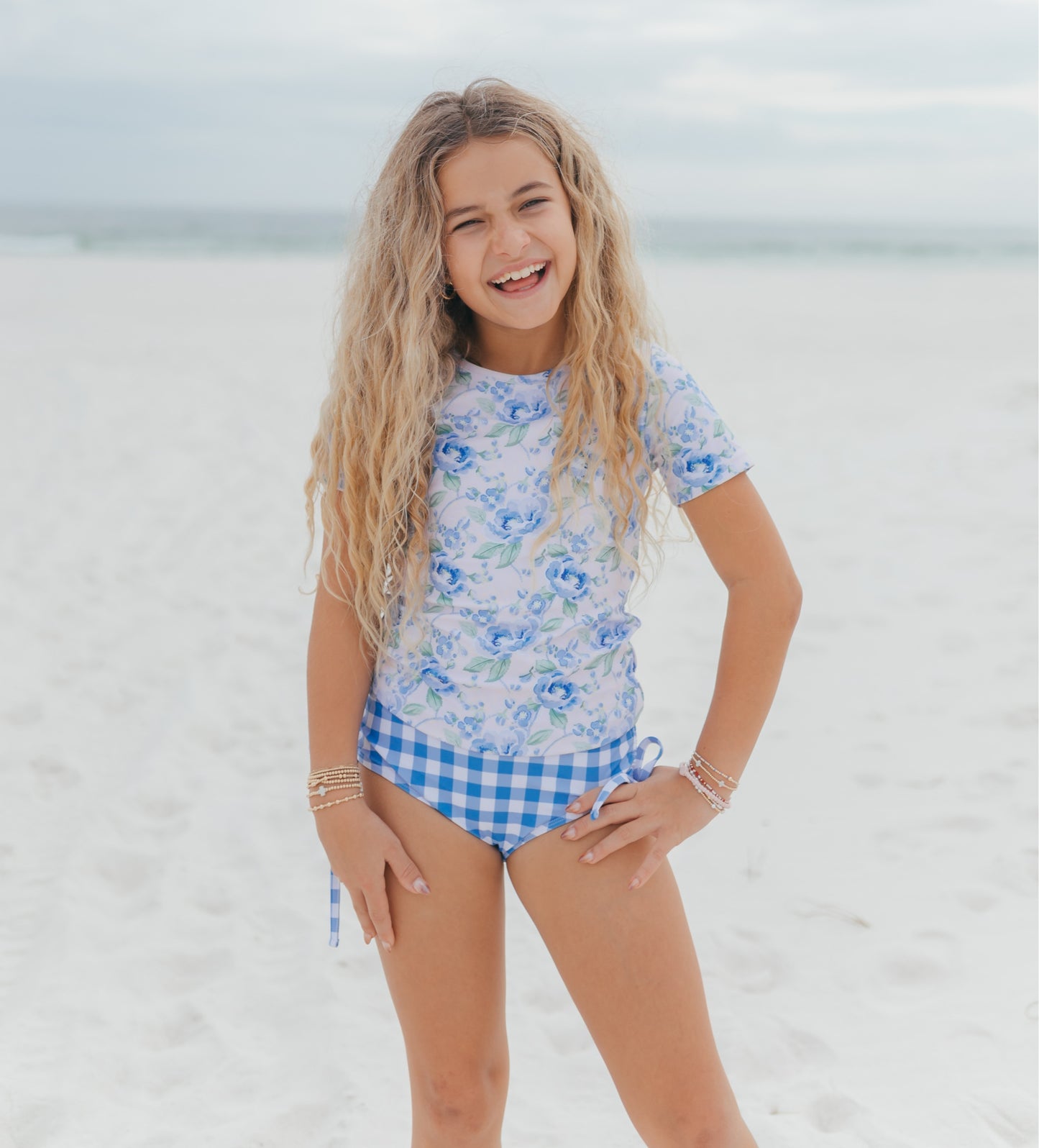 Olivia Periwinkle Floral Rash guard Swimsuit