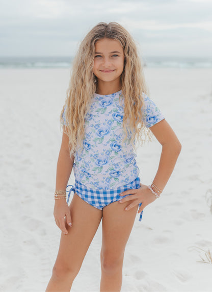 Olivia Periwinkle Floral Rash guard Swimsuit