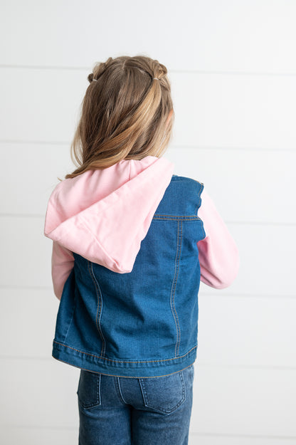 Pink Hooded Denim Jacket