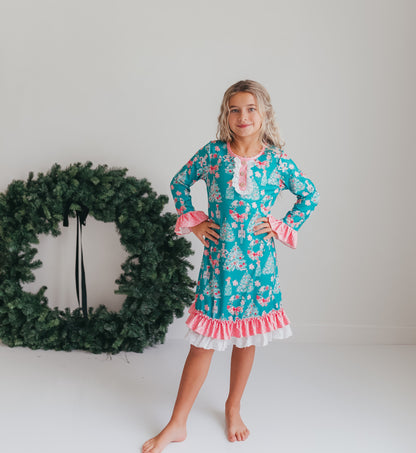 Pink Teal Nutcracker Lounge Gown