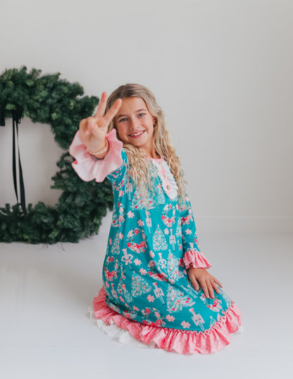 Pink Teal Nutcracker Lounge Gown