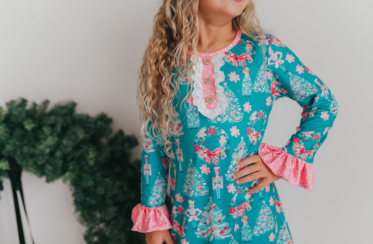 Pink Teal Nutcracker Lounge Gown