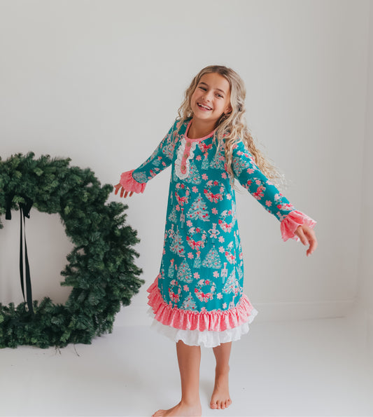 Pink Teal Nutcracker Lounge Gown
