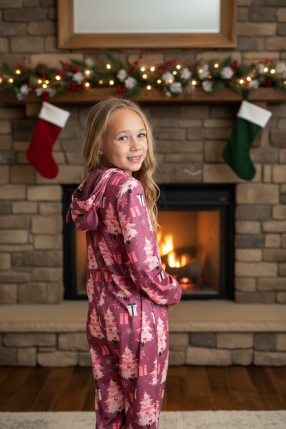 Pink Tree Zip Onesie
