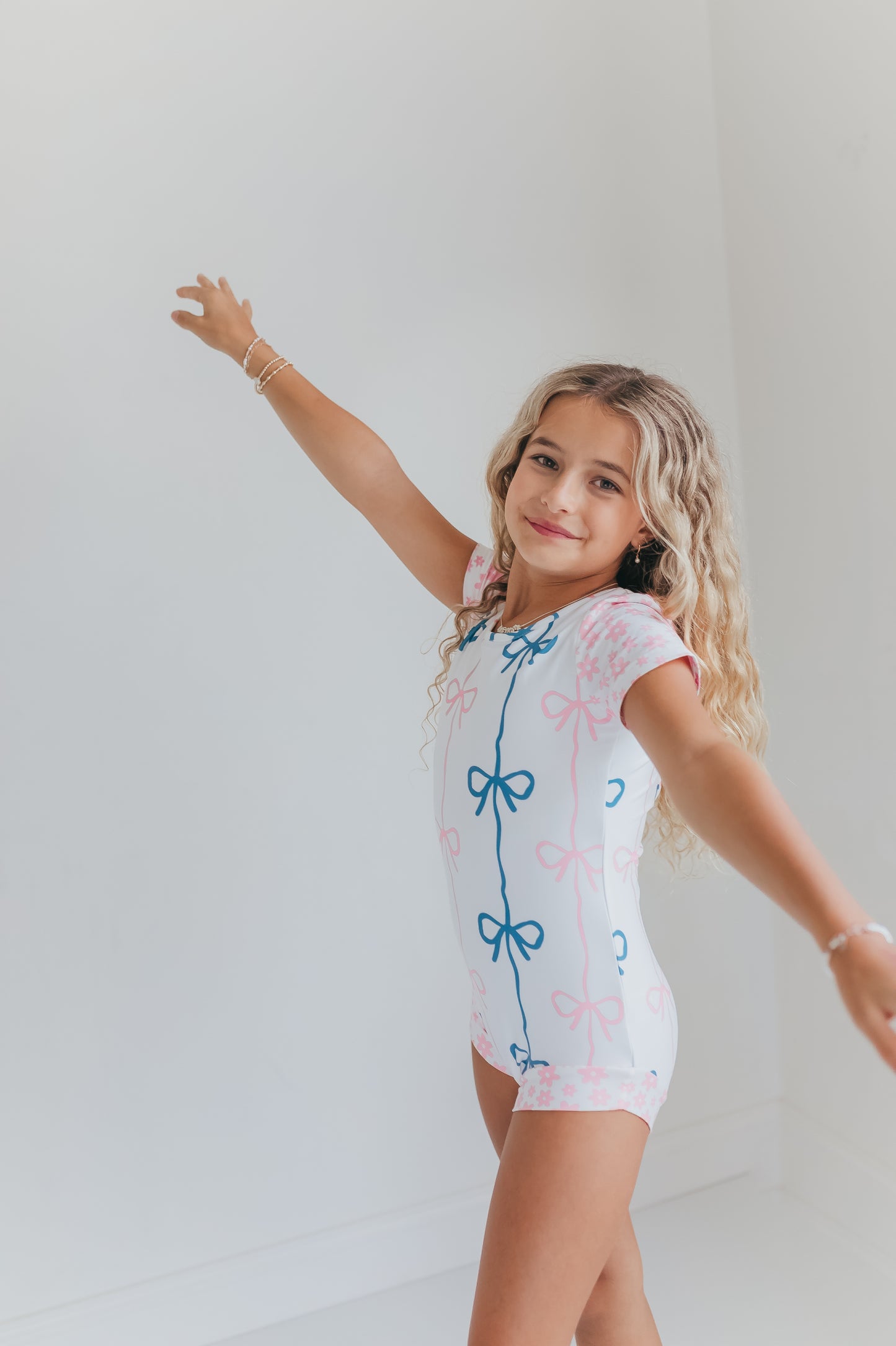 Pink and Blue Bow Shortie Leotard