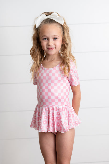 Pinky Check Flower Skirted Leotard